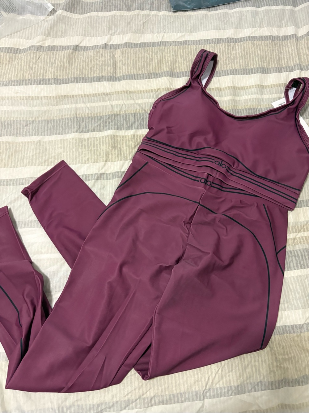 Alo Strappy Sports Bra & Legging Set in plum
